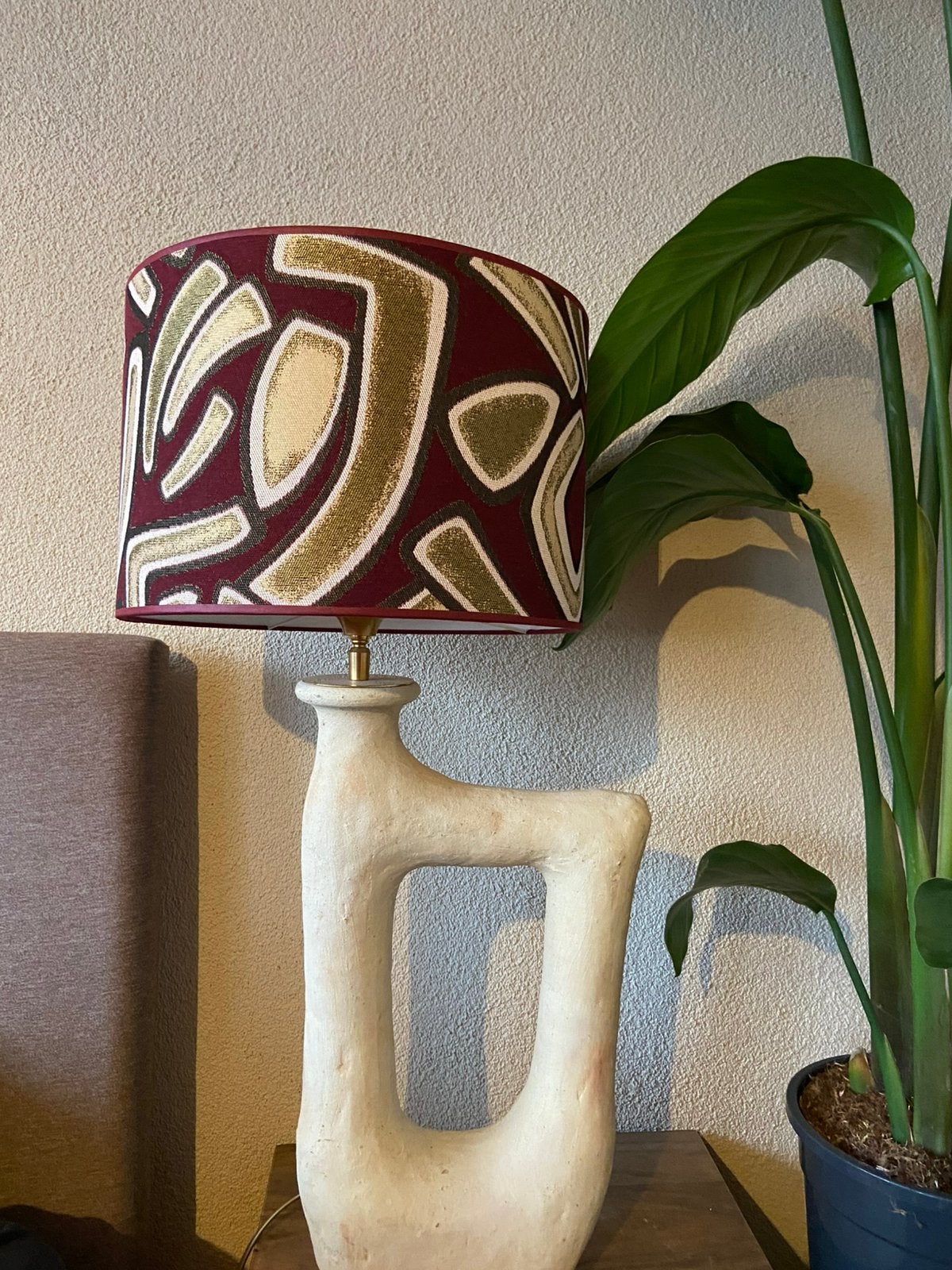 Lampenkap bordeaux rood goud print wit, Huis en Inrichting, Lampen | Lampenkappen, Ophalen, Zo goed als nieuw, Goud