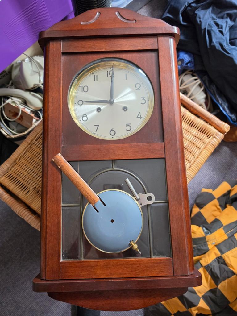 Antieke houten wandklok met slinger, Antiek en Kunst, Ophalen