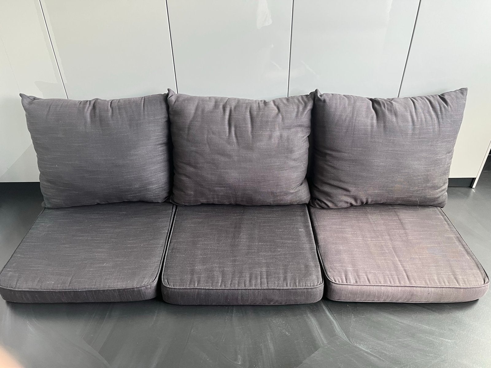 Set van 3 grijze loungekussens, Tuin en Terras, Tuinmeubel-accessoires, Gebruikt, Ophalen