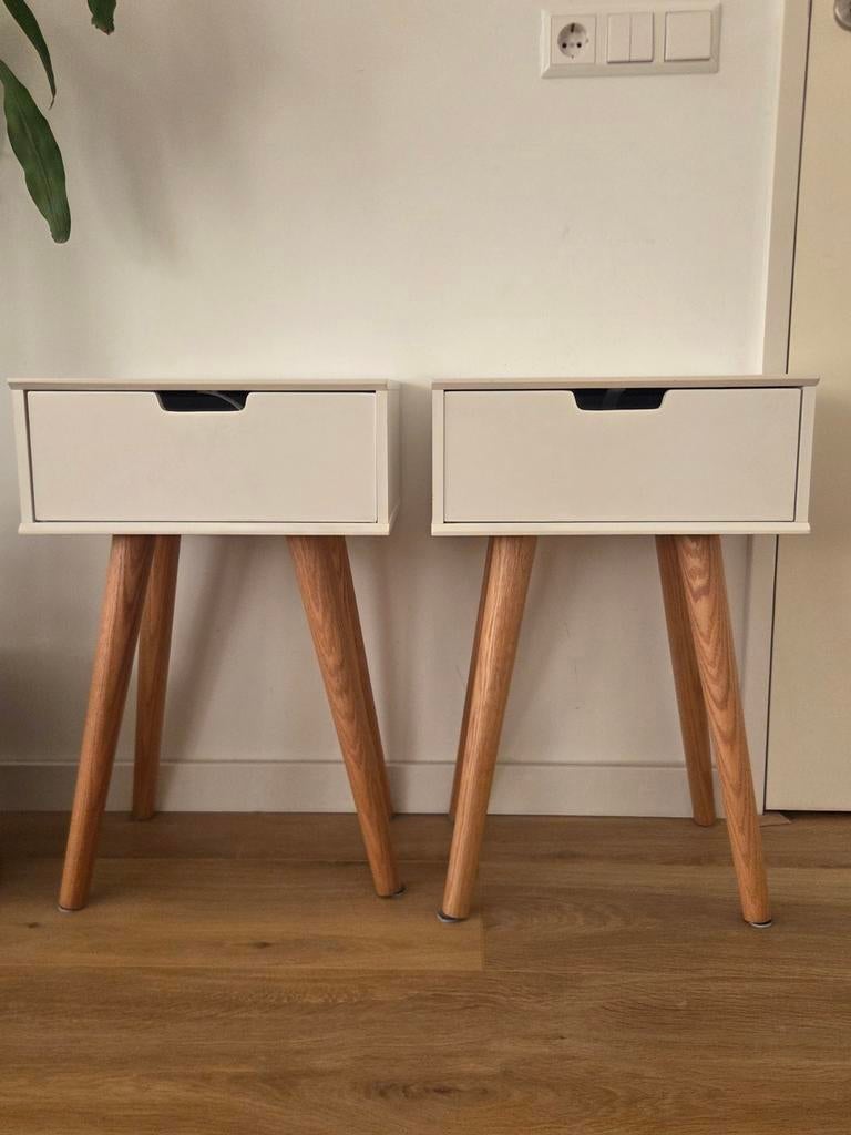 Set van 2 Scandinavische nachtkastjes (wit), Ophalen, Gebruikt, Minder dan 45 cm