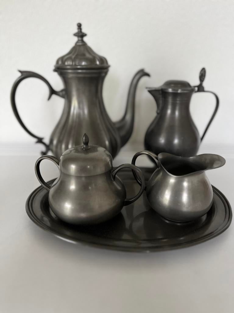 Tinnen servies, koffie/thee, water, suiker, melk, Antiek en Kunst, Antiek | Tin, Ophalen of Verzenden