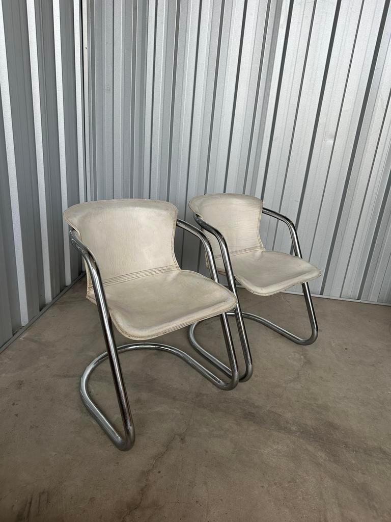 Willy Rizzo leren set stoelen, Ophalen, Gebruikt, Leer, Vintage, willy rizzo, chroom