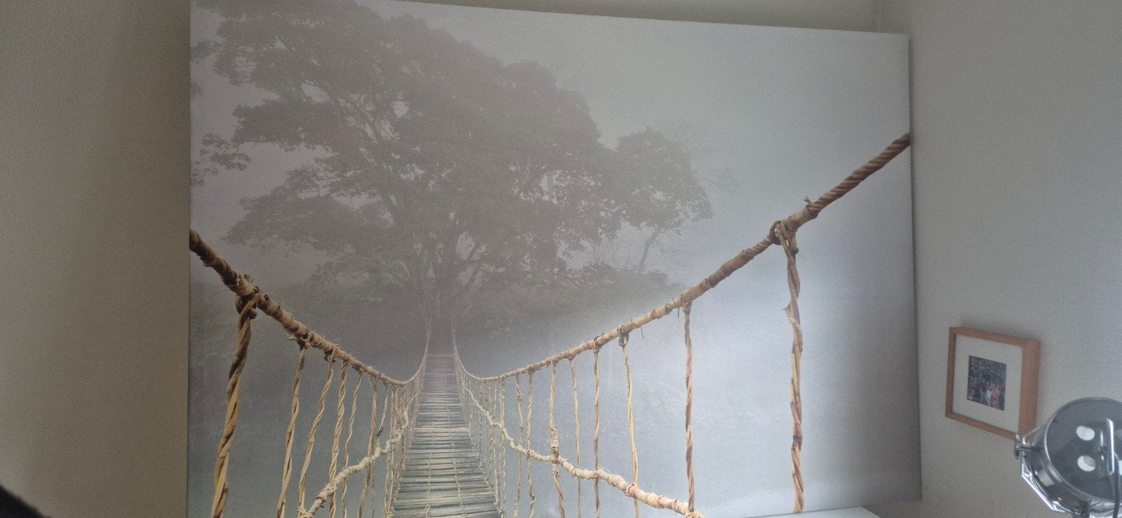 Groot Schilderij/Print: Mistige Brug op Stalen Frame, Ophalen, Gebruikt, 125 cm of meer, Print
