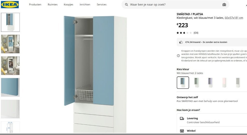 IKEA, 2 SMÅSTAD / PLATSA Kledingkasten, €120 per stuk, Ophalen, 1 of 2 laden, 50 tot 100 cm, Zo goed als nieuw