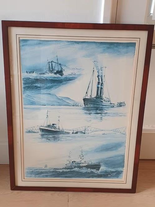 Ad. M. Oudes grote litho met stoomsleepboten Zwarte Zee, Ophalen