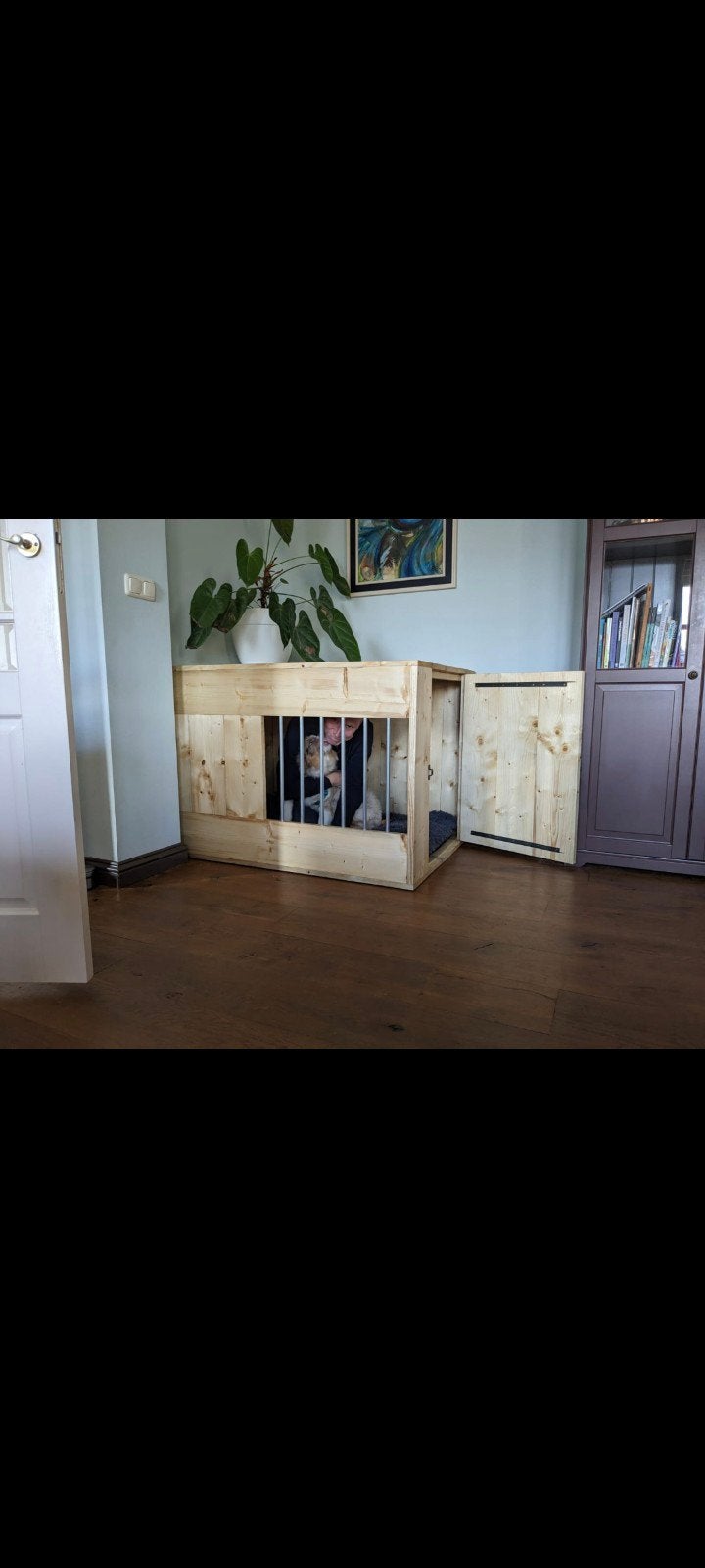 Robuuste massief houten bench middelgrote tot grote hond, Ophalen, Zo goed als nieuw