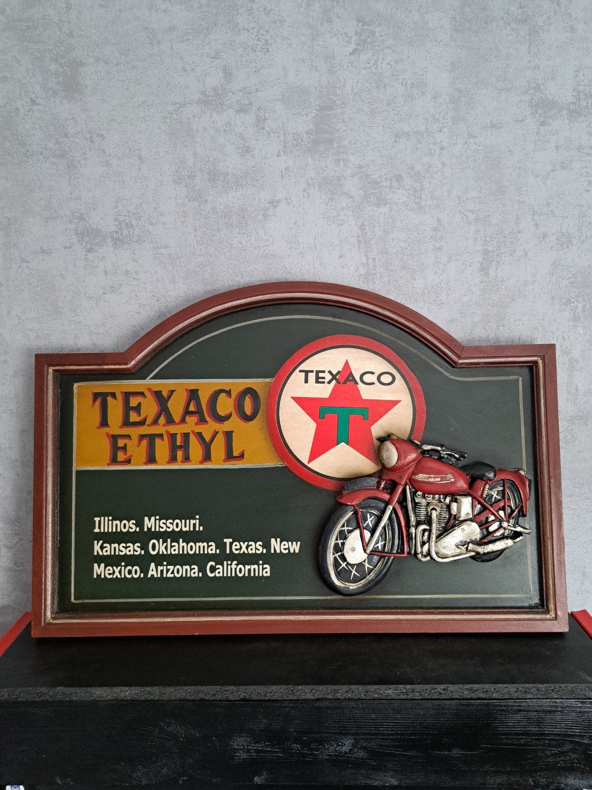 Vintage Texaco Ethyl Motorfiets Wanddecoratie, Ophalen of Verzenden, Gebruikt, Motoren