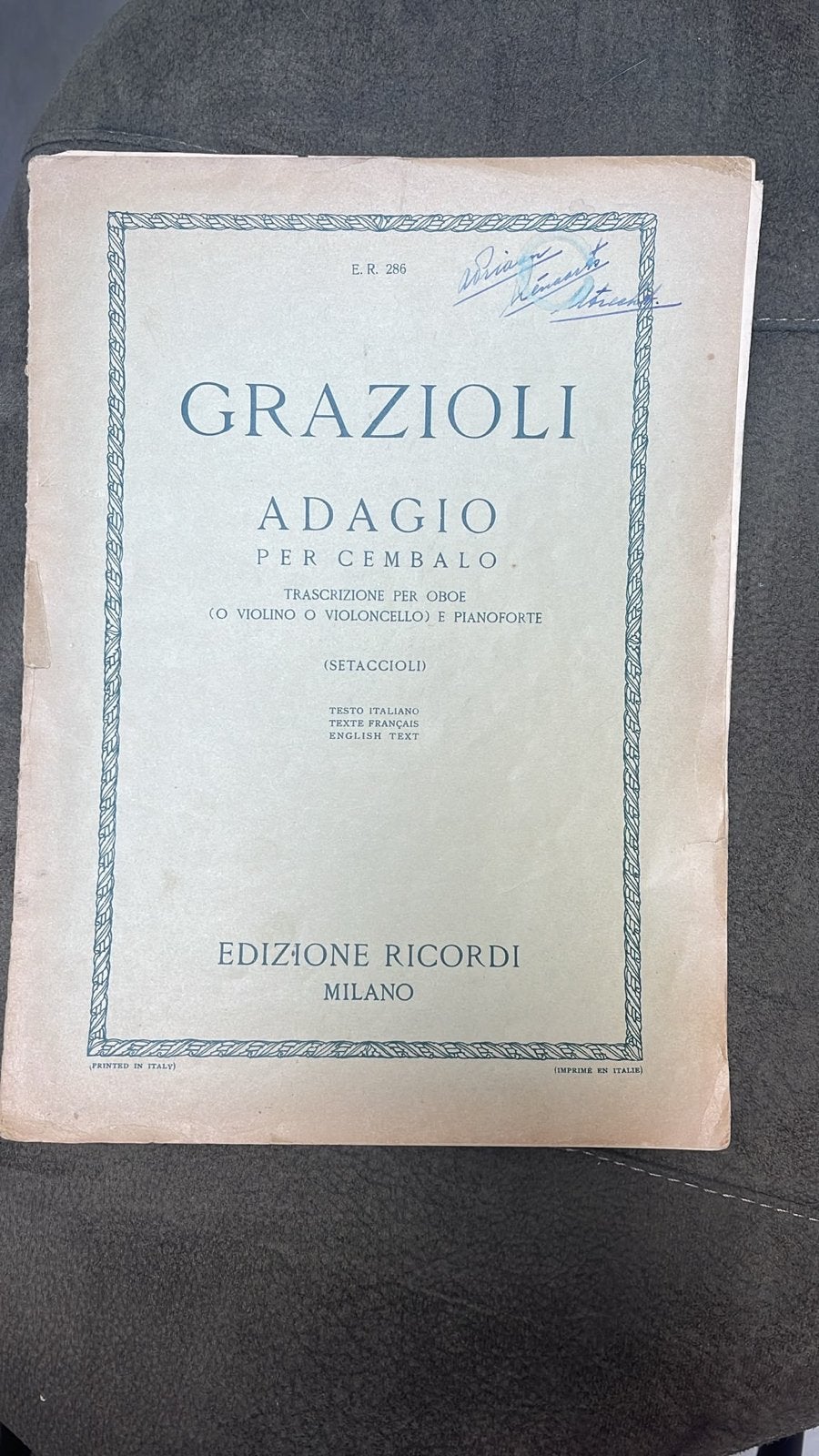 Grazioli Adagio per Cembalo - Edizione Ricordi, Gebruikt, Klassiek, Ophalen of Verzenden, Thema