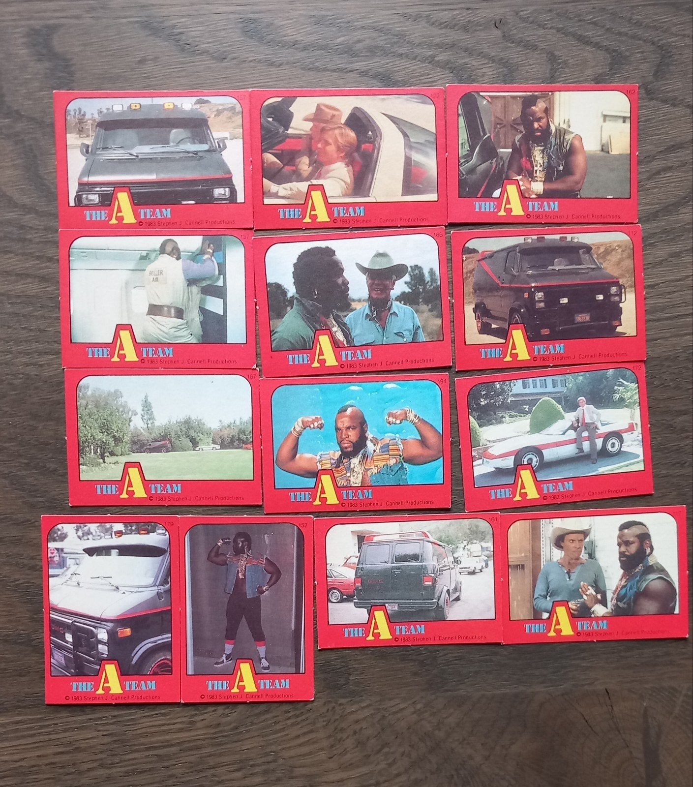 Vintage A-Team Monty plaatjes - Set van 13, Ophalen of Verzenden, Gebruikt, Tv, Foto of Kaart