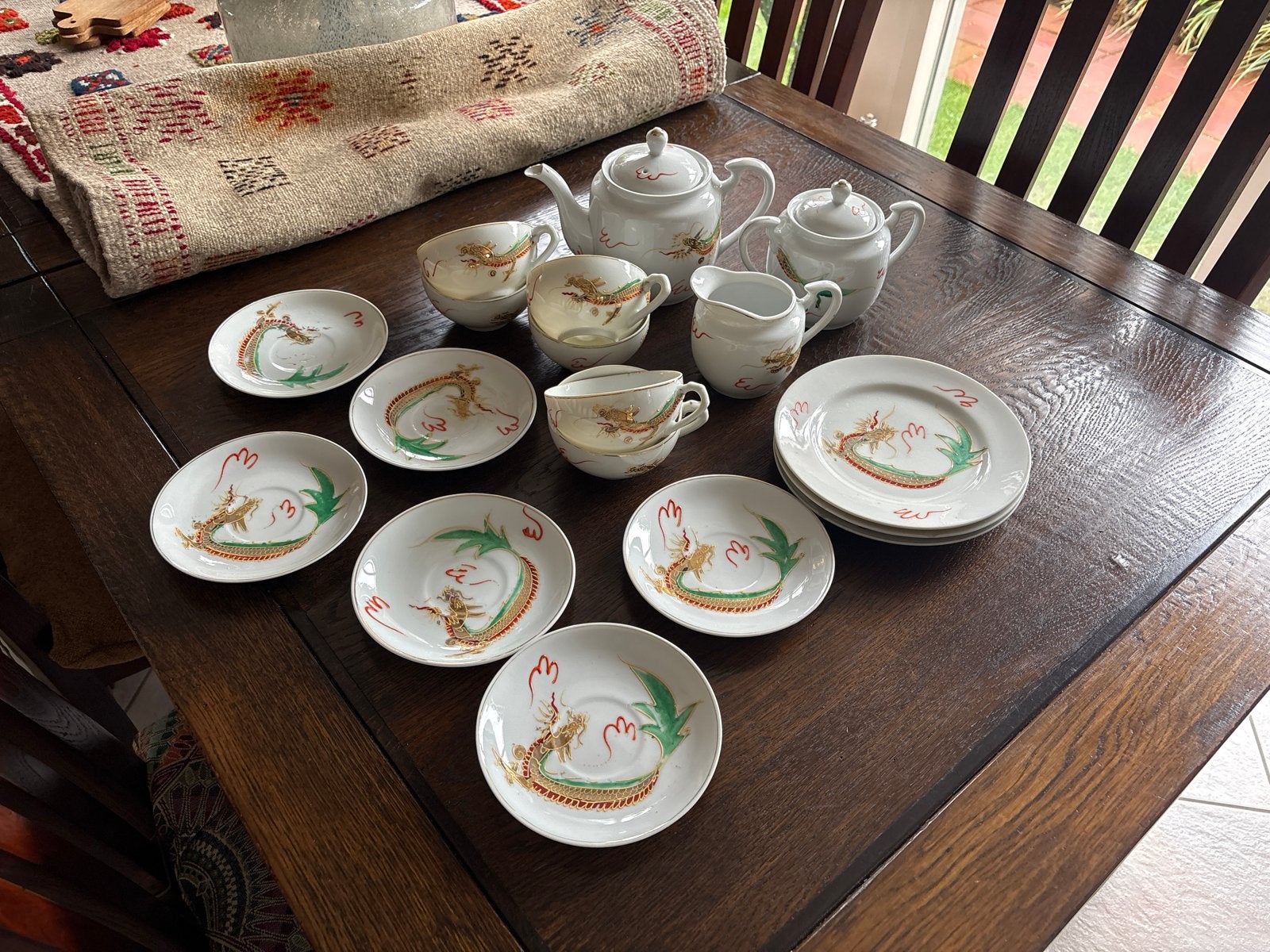 Vintage Japans theeservies met drakenmotief, Antiek en Kunst, Ophalen