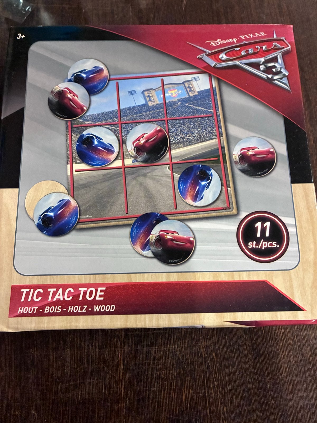 Disney Pixar Cars 3 Tic Tac Toe Houten Spel, Een of twee spelers, Ophalen of Verzenden, Nieuw