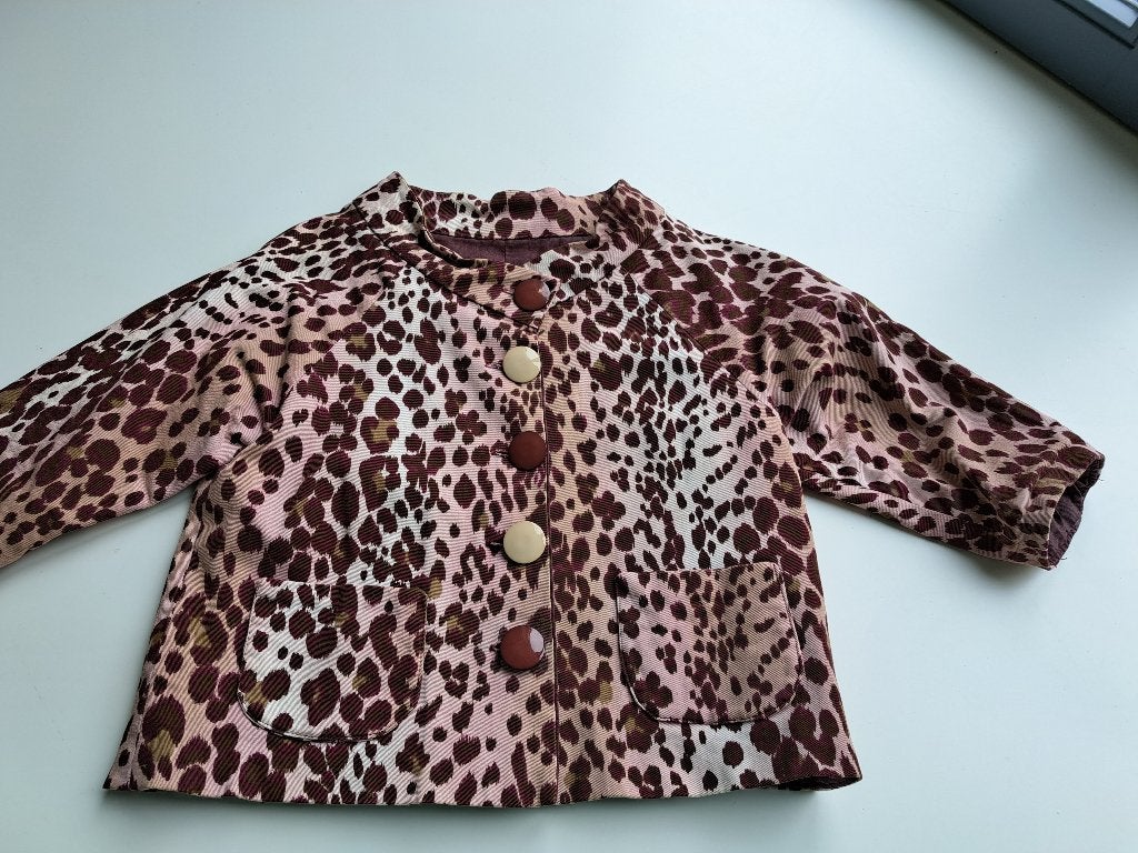 vintage Simone Hooper kort jasje, roze bordeaux stip 36/38, Simone Hooper, Ophalen of Verzenden, Jasje, Roze