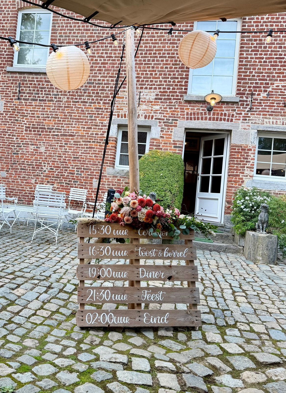 Pallet bruiloft programma bord, Ophalen, Zo goed als nieuw, Versiering, Geboorte of Huwelijk