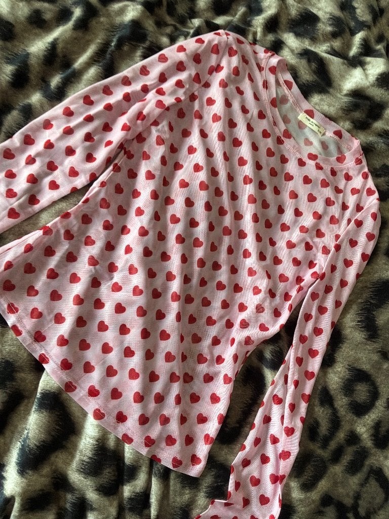 mesh topje met hartjes roze en rood lange mouwen, Kleding | Dames, Tops, Maat 38/40 (M), Nieuw, Ophalen of Verzenden, Lange mouw