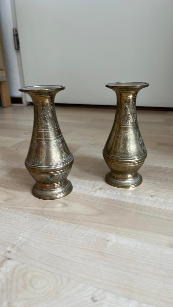Vintage messing vaasjes/ kandelaars India, Antiek en Kunst, Verzenden