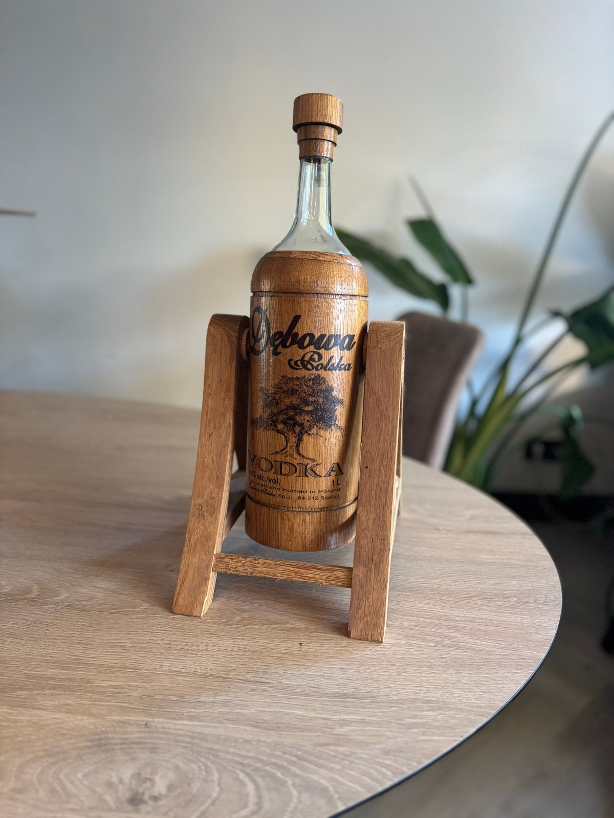 Lege Debowa Polska Vodka Fles 1 Liter Houten Houder, Ophalen of Verzenden, Zo goed als nieuw