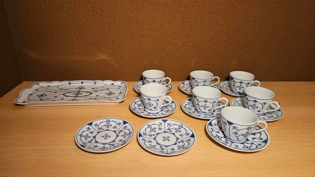 Vintage Blauw Saks Servies met Cakeschaal, Antiek en Kunst, Ophalen of Verzenden