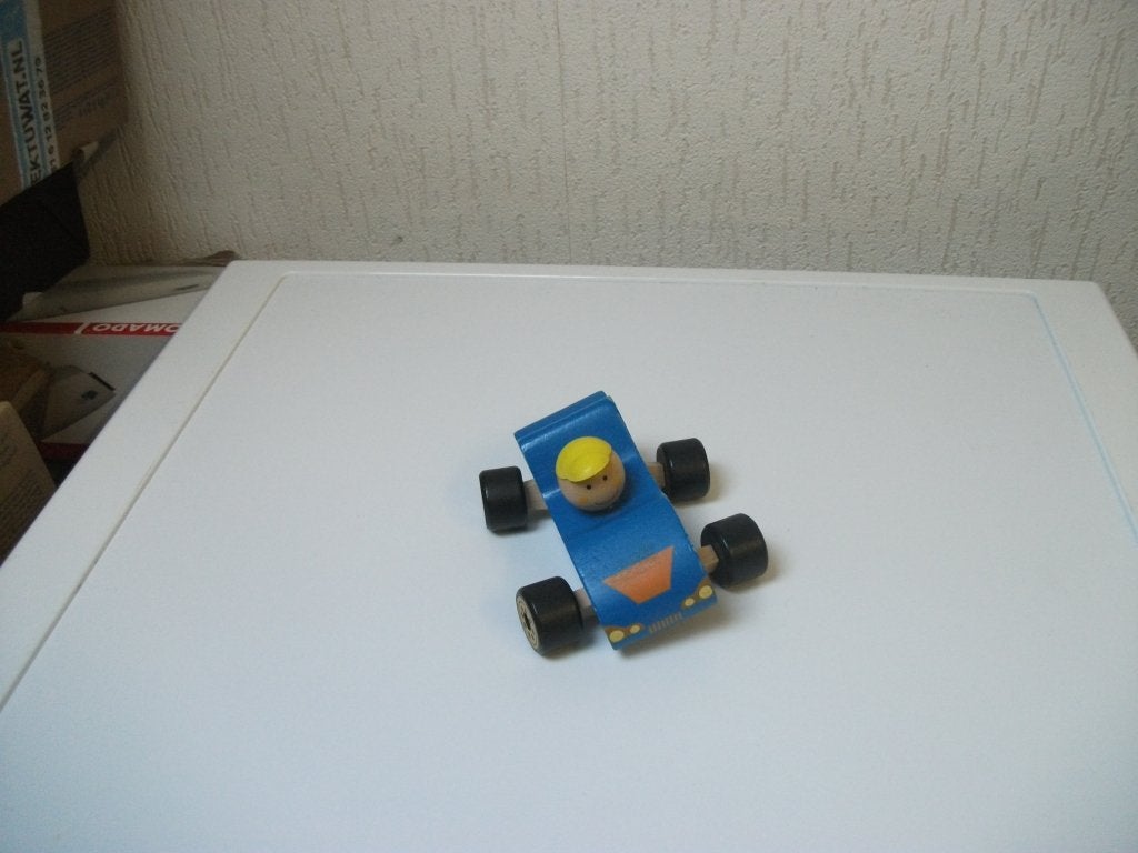 Houten kantel race auto blauw, Ophalen of Verzenden, Gebruikt