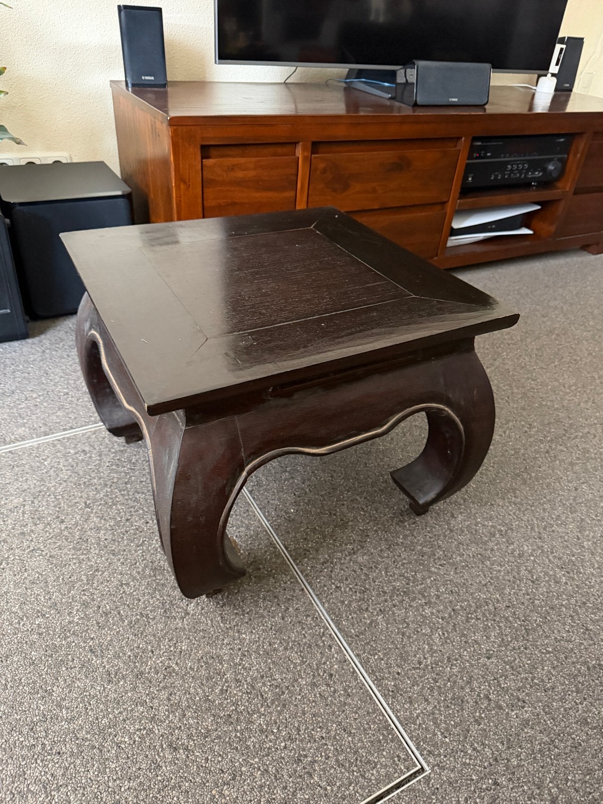 Donkerbruine houten bijzet tafel 50x40cm, Ophalen, Minder dan 45 cm, Minder dan 55 cm, Gebruikt