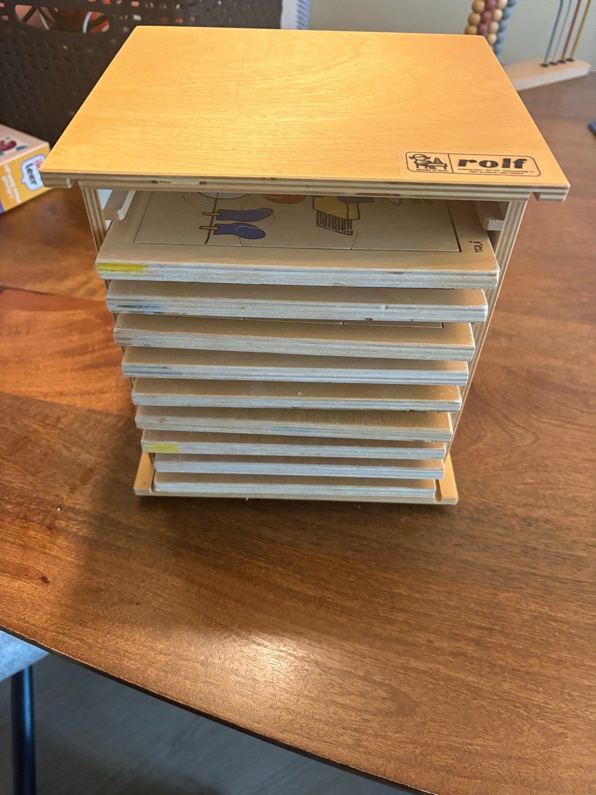 Houten puzzels van Rolf met standaard - 9 stuks, Kinderen en Baby's, Speelgoed | Kinderpuzzels, 2 tot 4 jaar, Gebruikt, Ophalen of Verzenden