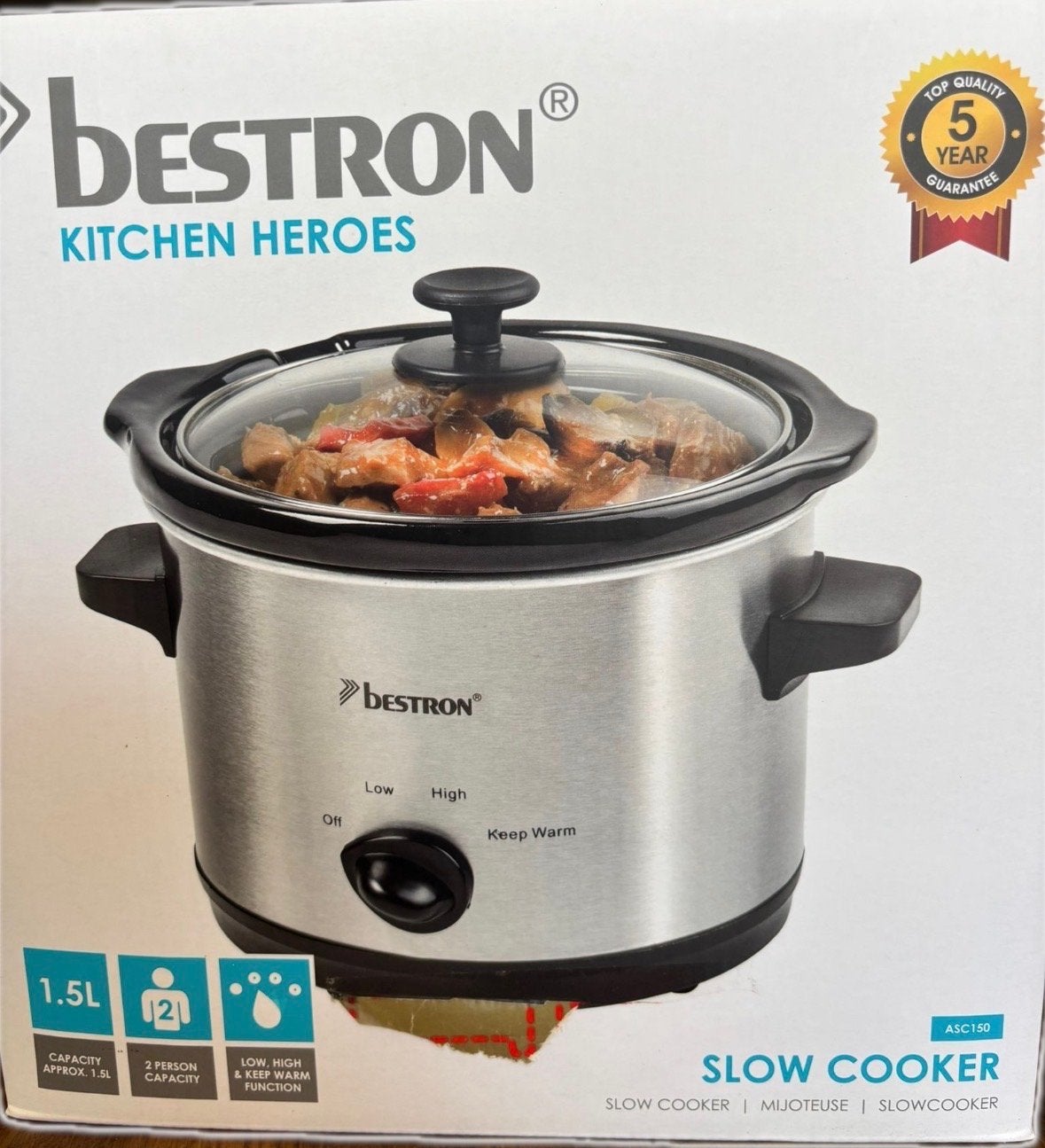 Bestron Slowcooker ASC150 - 1.5L, 2 Personen, Zilver, Ophalen, Nieuw
