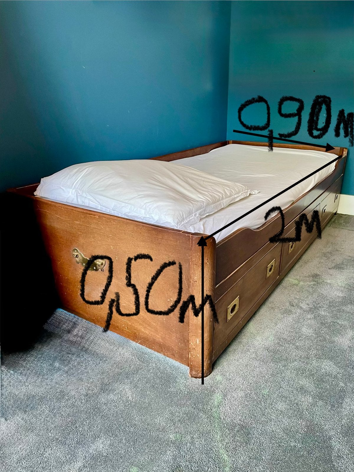 Botenbed 1 persoons exclusief matras, 90 cm, Eenpersoons, Bruin, Zo goed als nieuw