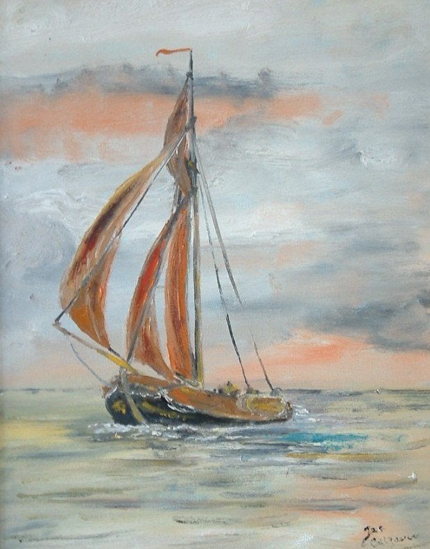 Arnemuiden met Vlieger   Jac Caljouw  Schilderijen, Antiek en Kunst, Ophalen of Verzenden