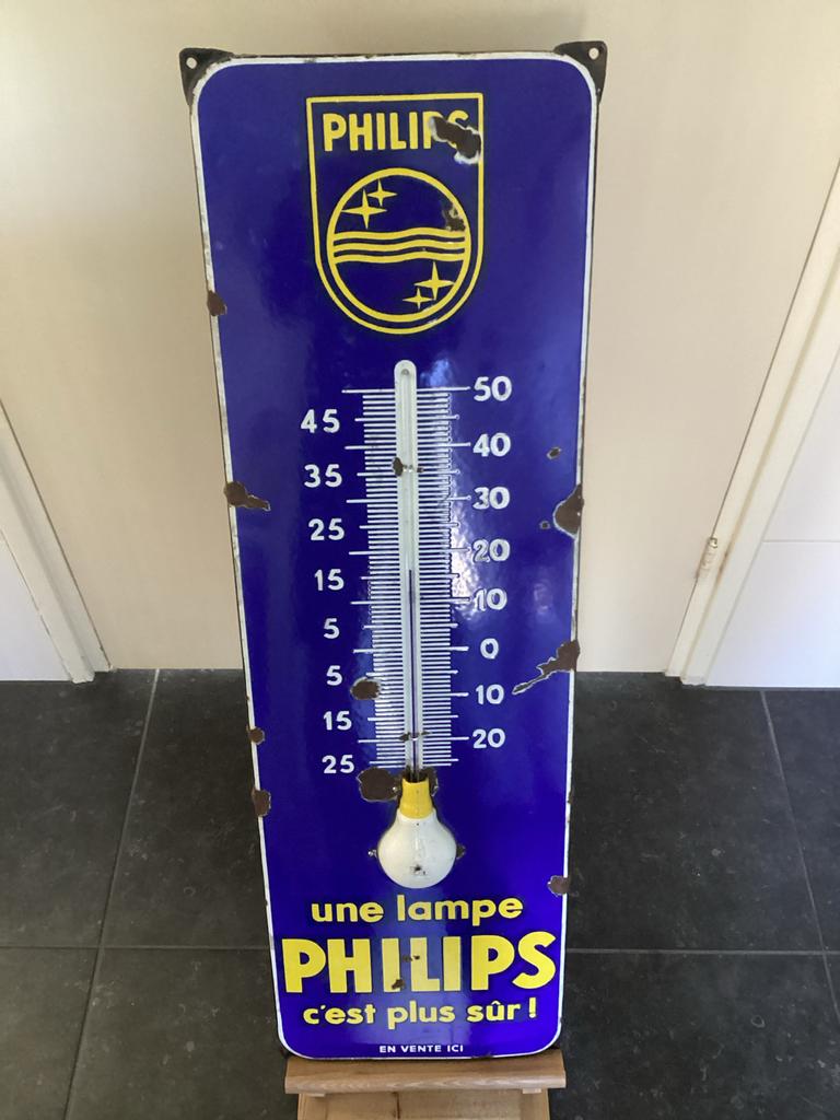 Emaille Philips Thermometer, Ophalen of Verzenden, Gebruikt, Buitenthermometer