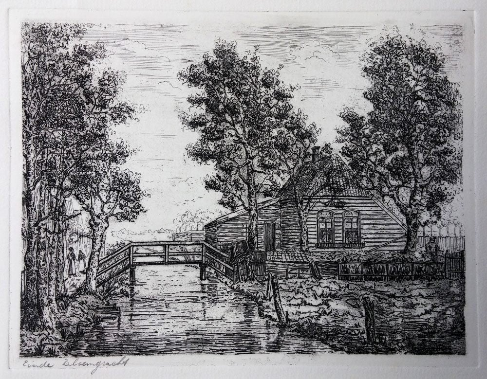 Bloemgracht Zaandam - Nic de Carpentier, Ophalen of Verzenden, Landschap, Ets, 1900 - 1949