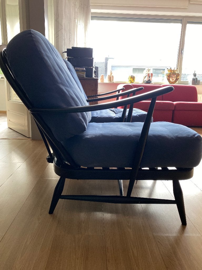 Vintage Windsor fauteuil van Ercol, Huis en Inrichting, Ophalen, Gebruikt, Twee, Zwart