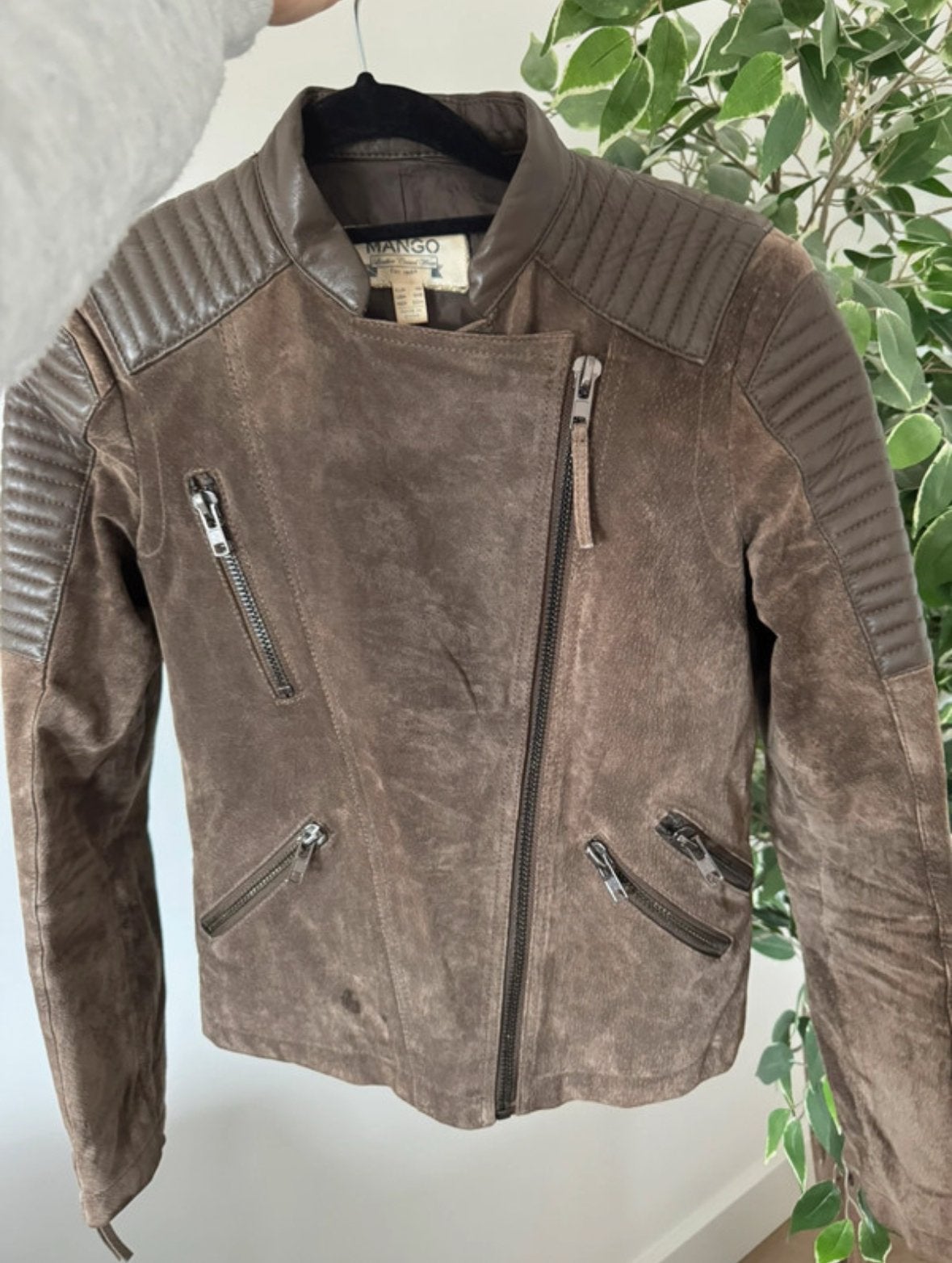 Mango Leren Jas XS - Bruine Bikerstijl, Kleding | Dames, Ophalen of Verzenden, Gedragen, Maat 34 (XS) of kleiner, Bruin