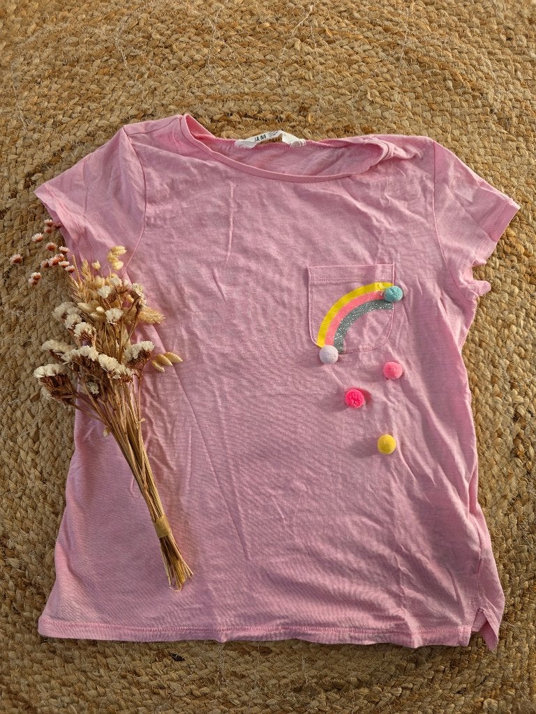 Roze shirtje met regenboog maat 134, Ophalen of Verzenden, Gebruikt, Meisje, Shirt of Longsleeve