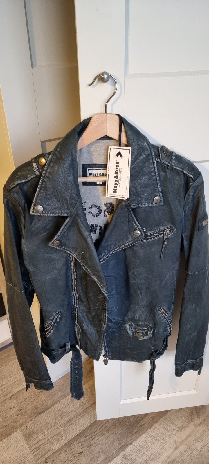 Mays & Rose Leren Bikerjack Heren Grijs Maat M, Mays & Rose, Maat 48/50 (M), Nieuw, Ophalen of Verzenden
