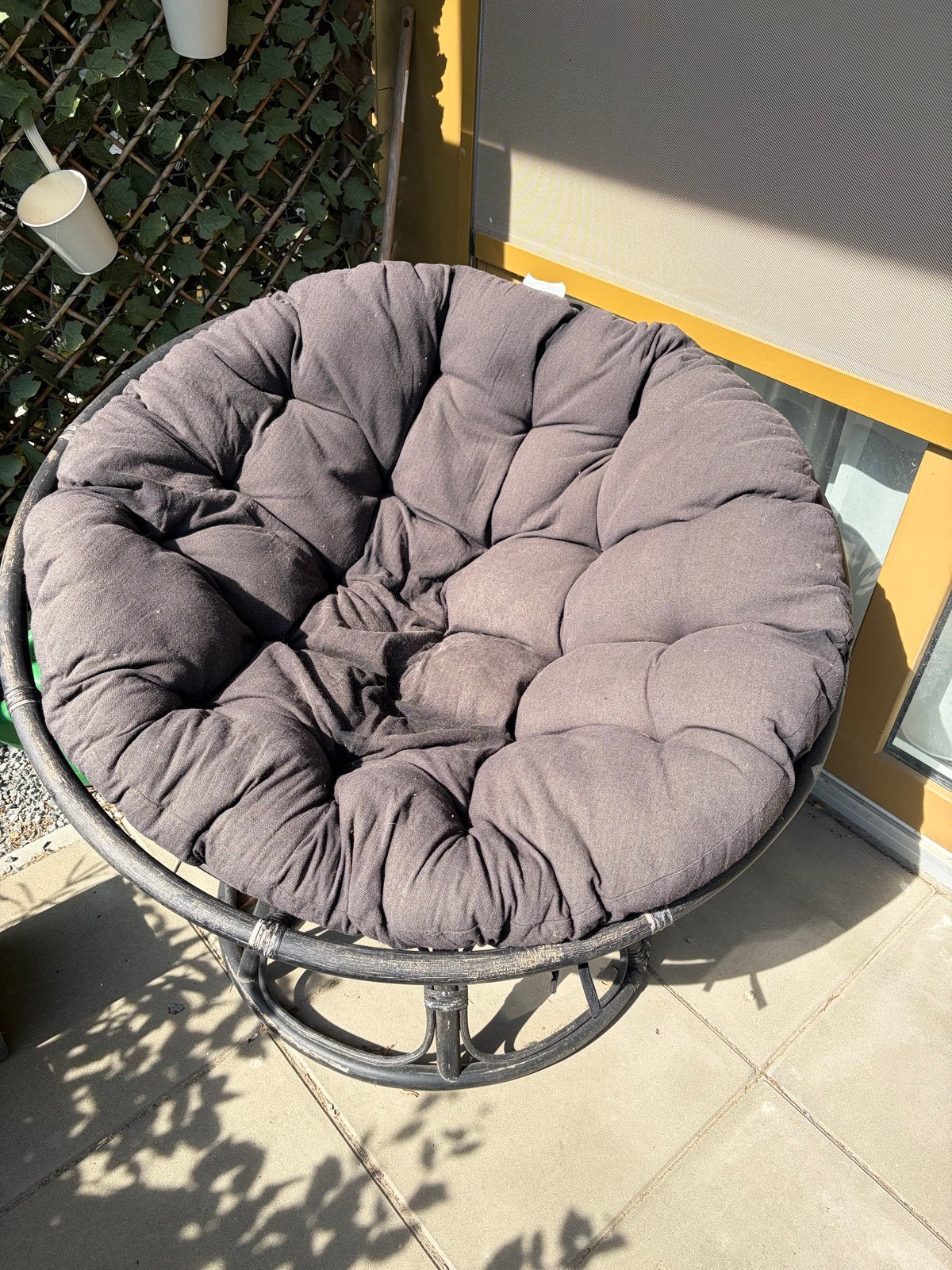 Loungestoel Papasan zwart rotan met kussen, Ophalen, Gebruikt, Zwart, Riet of Rotan