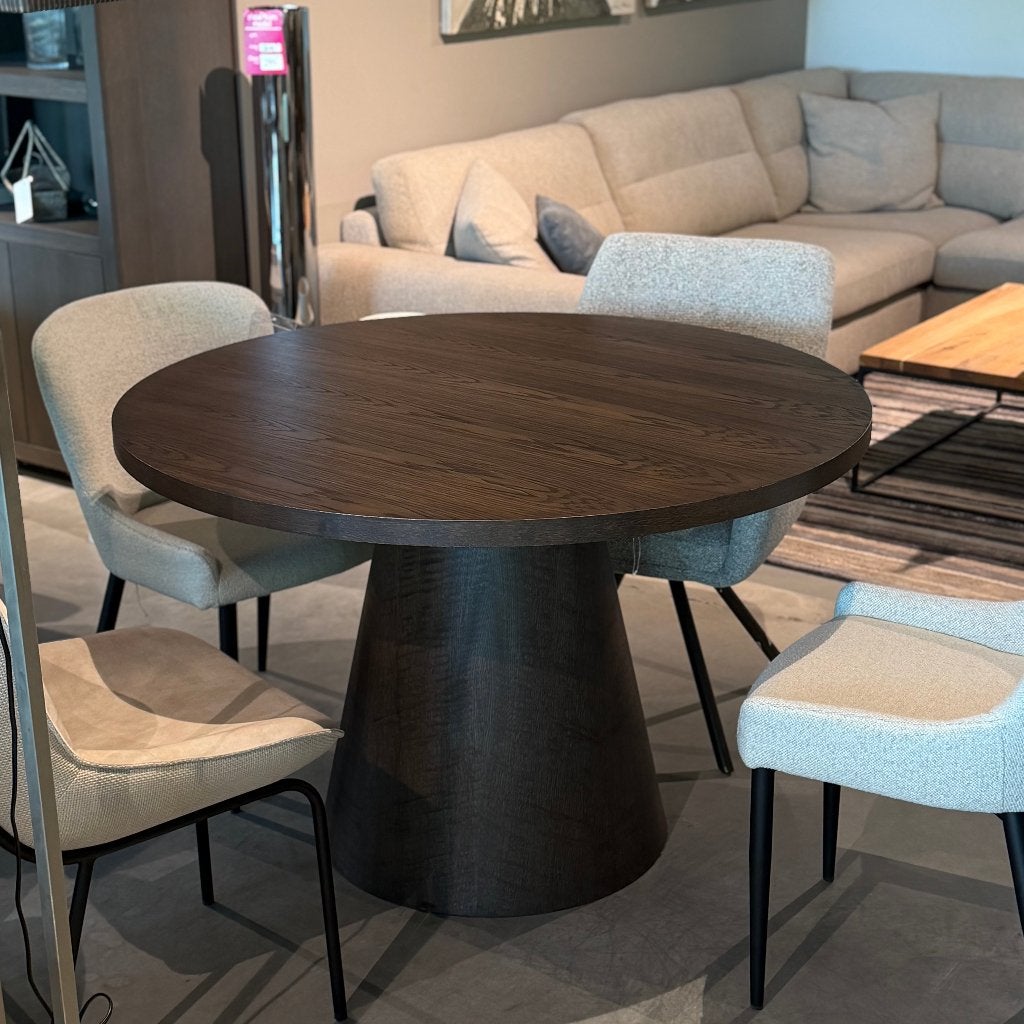Ronde eiken tafel 120x120cm eiken japandi bruin, Ophalen, Japandi, Eikenhout, Zo goed als nieuw