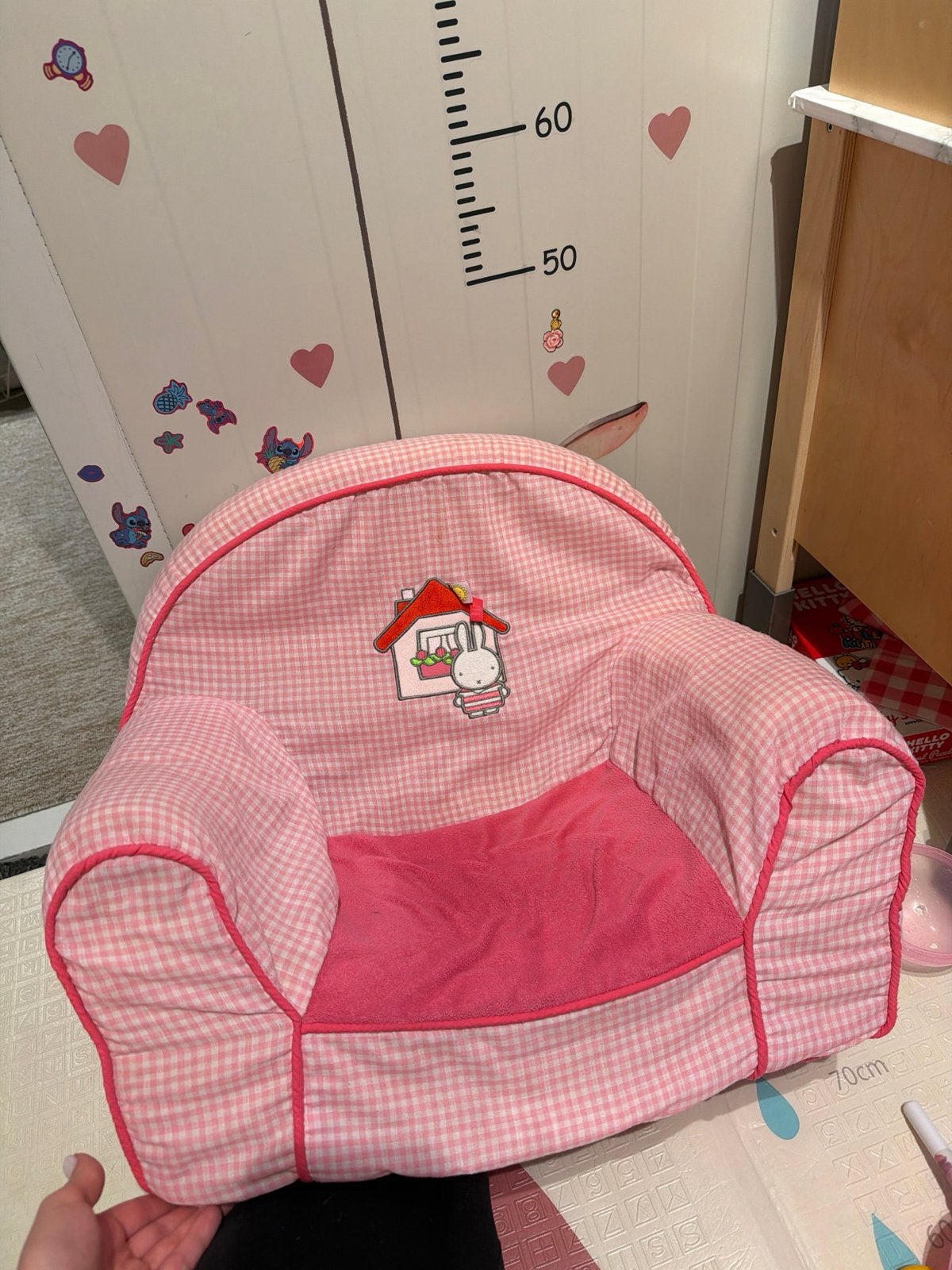 Leuk roze kinderzitje met konijn opdruk, Ophalen of Verzenden, Gebruikt, Stoel