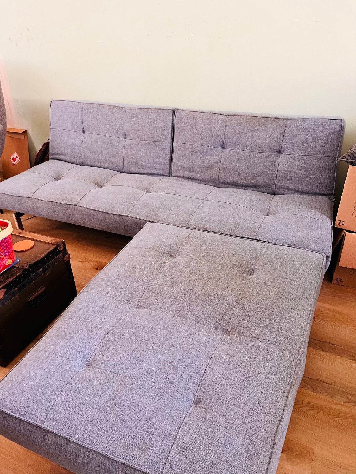 Innovation Splitback slaapbank met chaise longue, Huis en Inrichting, Ophalen, Gebruikt, Tweepersoons, 75 tot 100 cm