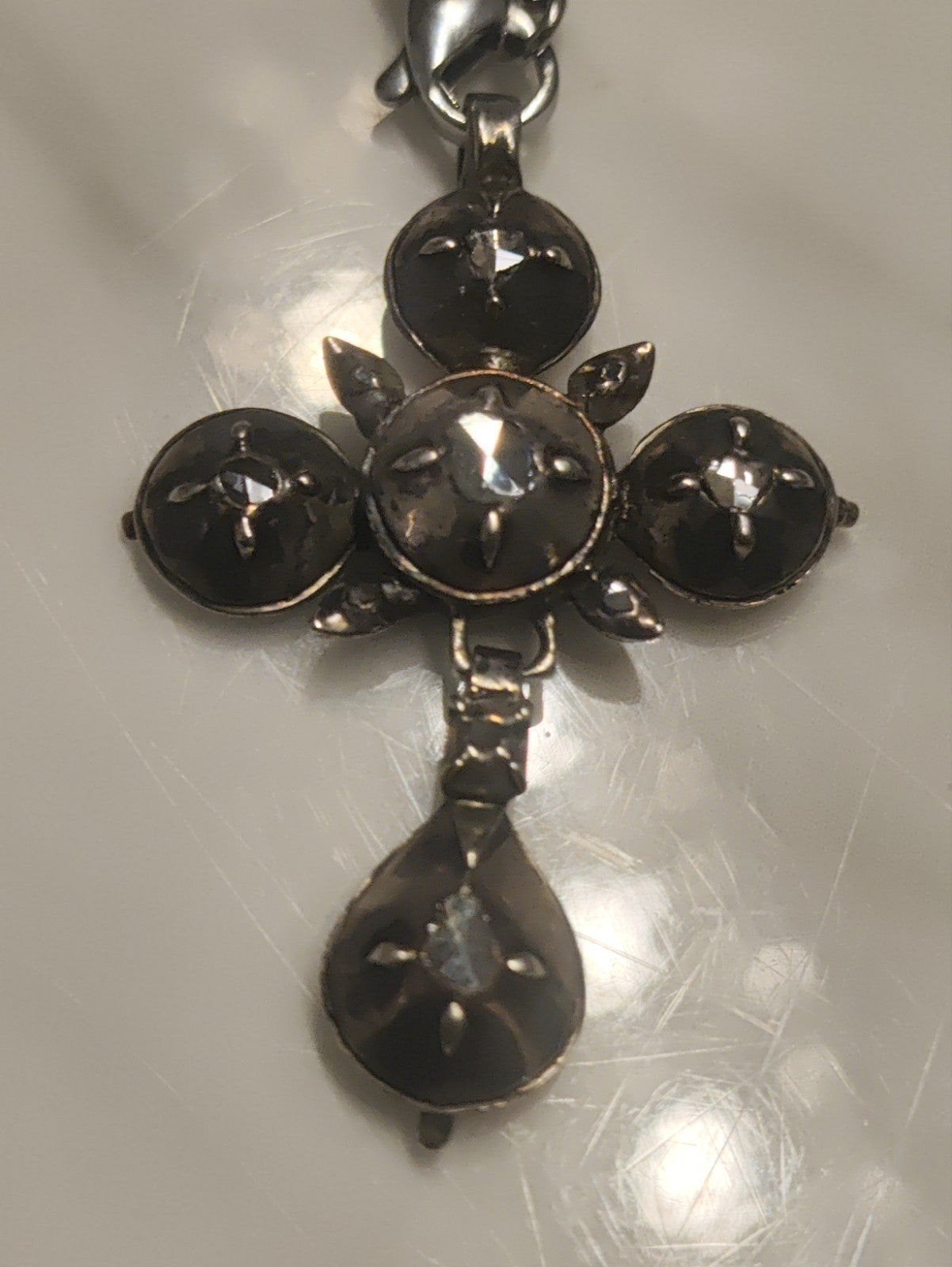 Zilveren Kruis met Rose diamanten -1700/1800, Ophalen of Verzenden, Zilver, Zilver, Kruis of Symbool