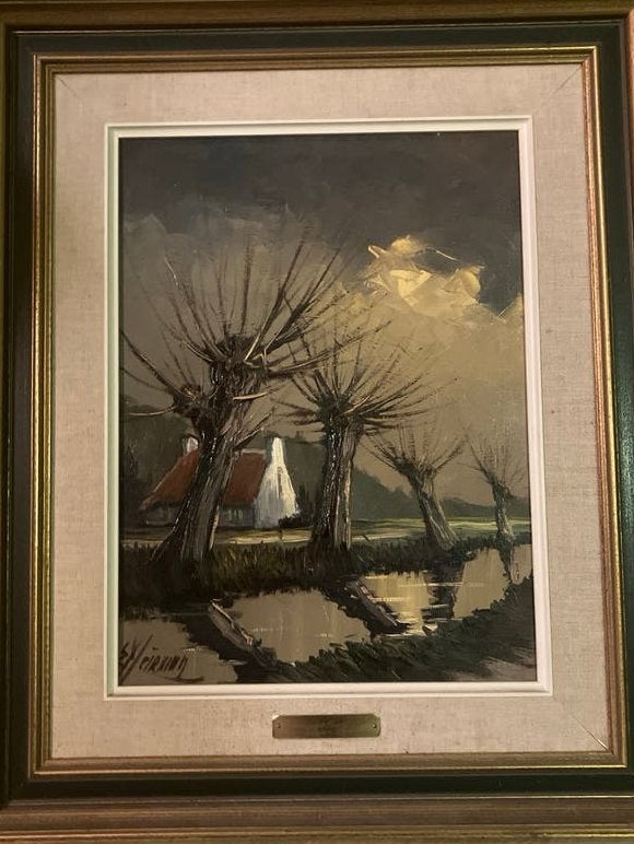 Schilderij van E. Heirman - Landschap met knotwilgen, Antiek en Kunst, Kunst | Schilderijen | Klassiek, Doek, Ophalen of Verzenden