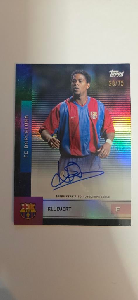 Patrick Kluivert Topps gesigneerde kaart 38/75 FC Barcelona, Verzamelen, Sportartikelen en Voetbal, Zo goed als nieuw, Spelerskaart
