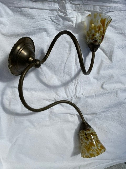 vintage plafondlamp met twee kelken, Ophalen, Gebruikt, Glas
