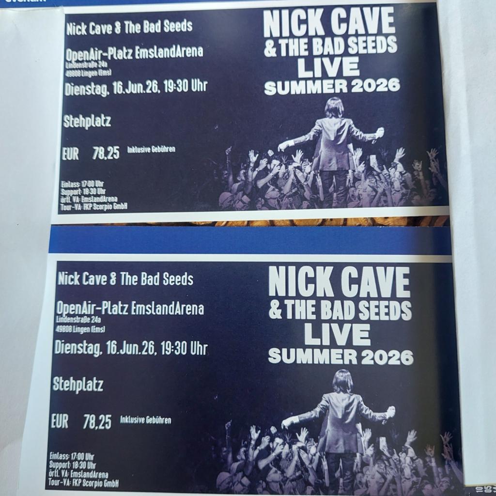 Nick Cave & The Bad Seeds, 16 juni 2026, Lingen Duitsland, Tickets en Kaartjes, Twee personen