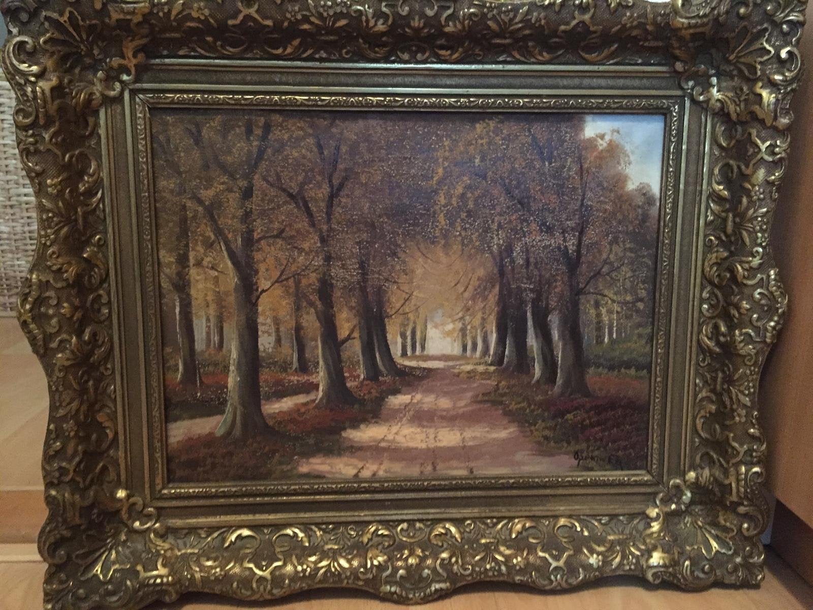 Schilderij 'Bomenrij' van Openeer, 38,5x28,5 cm, Paneel, Realistisch, Ophalen of Verzenden, Gesigneerd