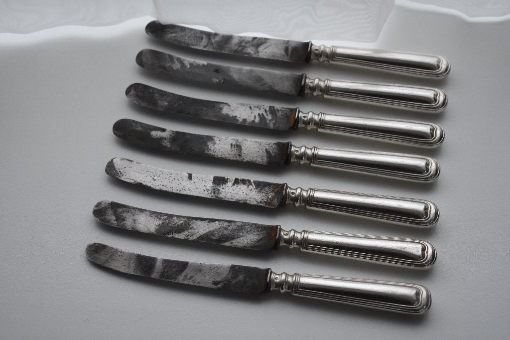 Hartfilet brocante verzilverde messen set 7x mes, Ophalen of Verzenden