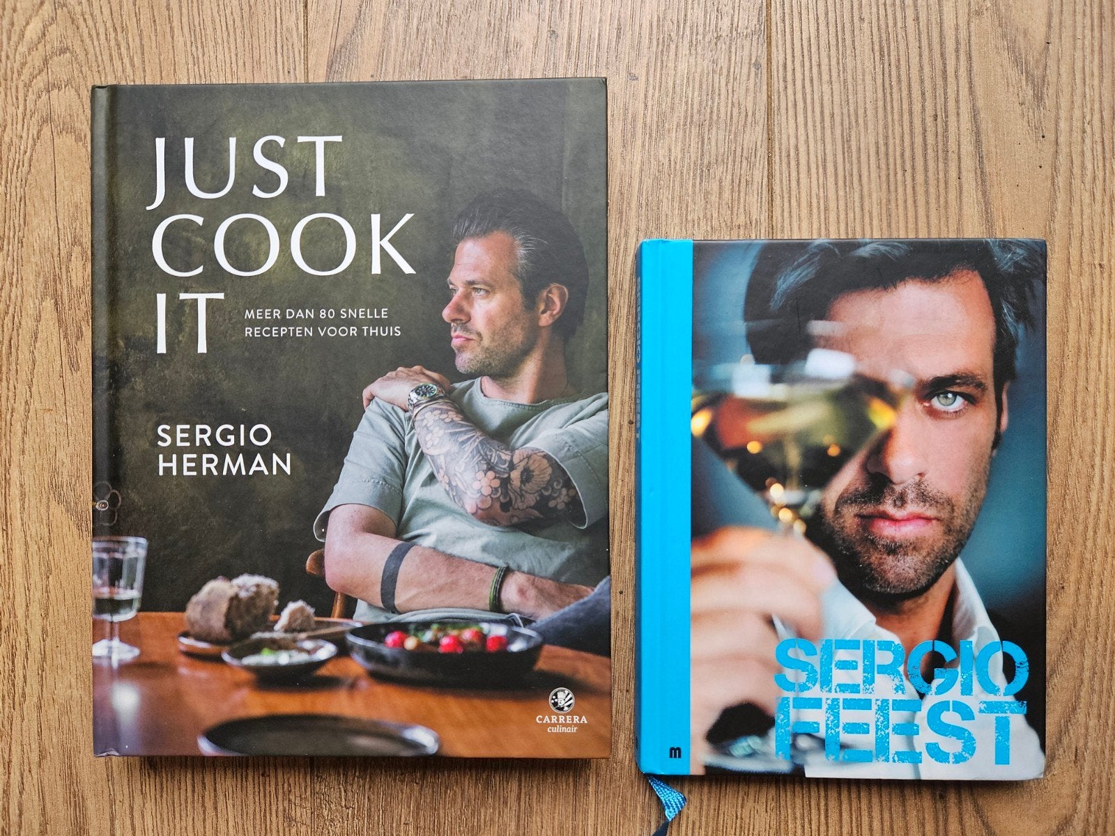 2 Sergio Herman kookboeken: Just Cook It & Sergio Feest, Sergio Herman, Ophalen of Verzenden, Zo goed als nieuw, Hoofdgerechten
