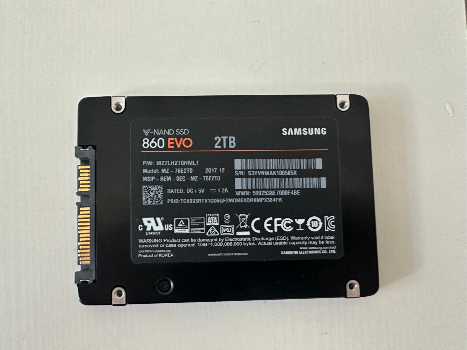 Gebruikte Samsung 860 EVO 2TB SATA SSD, Computers en Software, Harde schijven, Intern, Gebruikt, Server, Ophalen of Verzenden