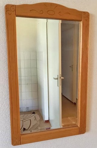 Massief blank eiken spiegel, ladenkastje en voetenbankje, Huis en Inrichting, Woonaccessoires | Spiegels, Minder dan 50 cm, Ophalen of Verzenden