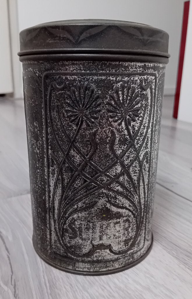 antiek blik voor suiker in Art Nouveau / Jugendstil stijl, Verzamelen, Verzenden, Gebruikt, Overige