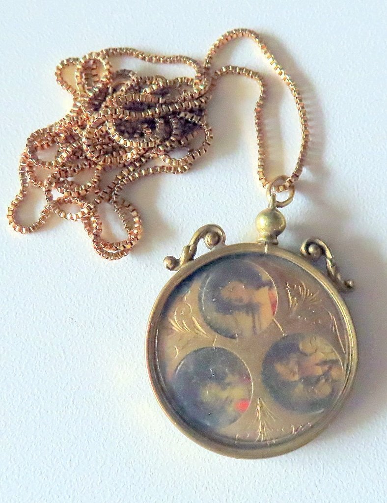 Uit inboedel:Ronde of drielobbige medaillon aan ketting verg, Verzenden, Zo goed als nieuw, Goud, Overige materialen