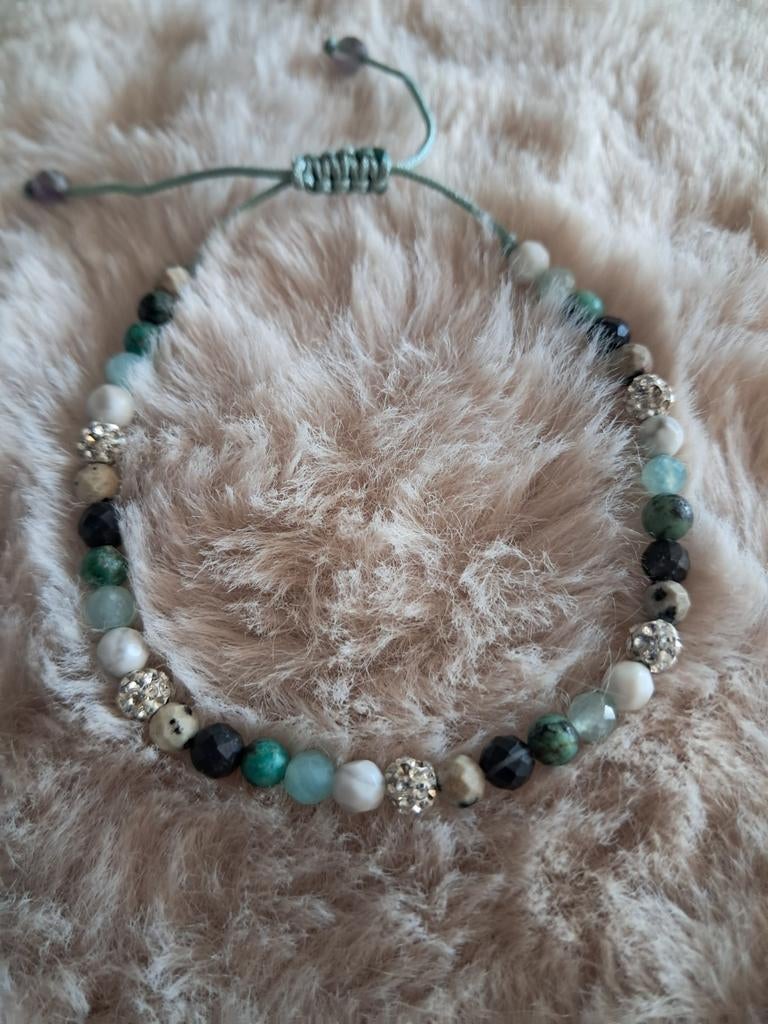 Verstelbare kralenarmband met strass details, Sieraden, Tassen en Uiterlijk, Armbanden, Overige materialen, Overige kleuren, Nieuw
